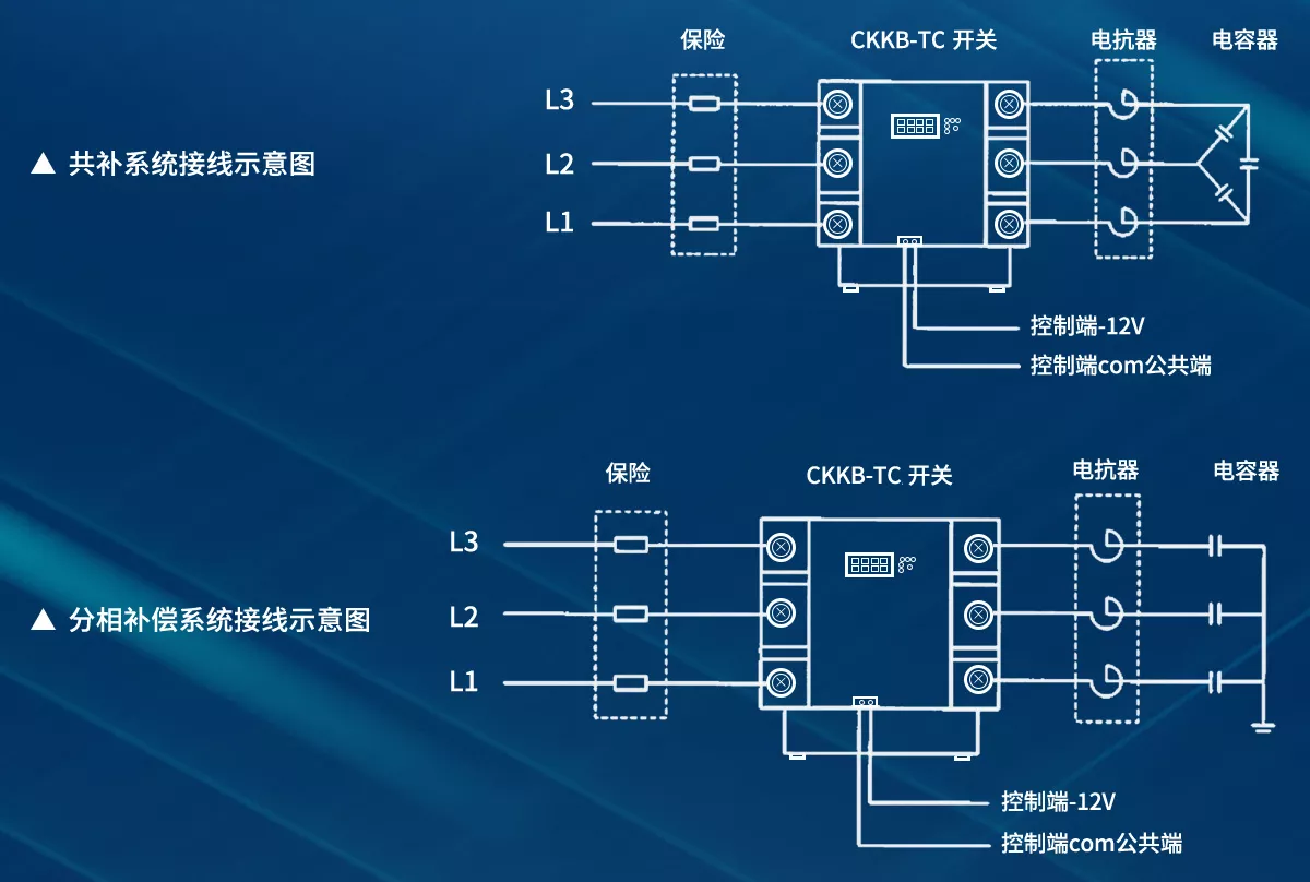 CKKB-TC系列晶閘管開(kāi)關(guān)共補(bǔ)和分補(bǔ)的接線示意圖